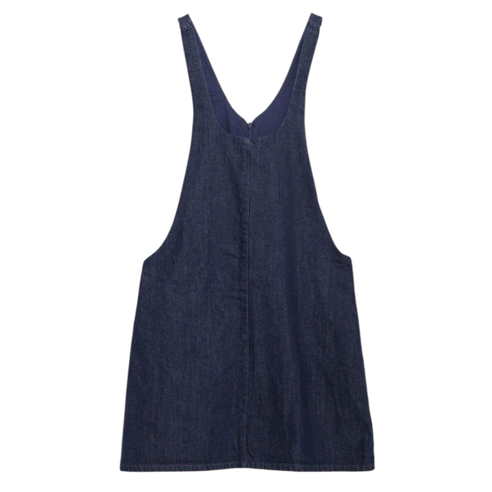 Zara Trafaluc Chic Minimalist Pinafore Dress Dark Wash Denim 100% Cotton Size XS